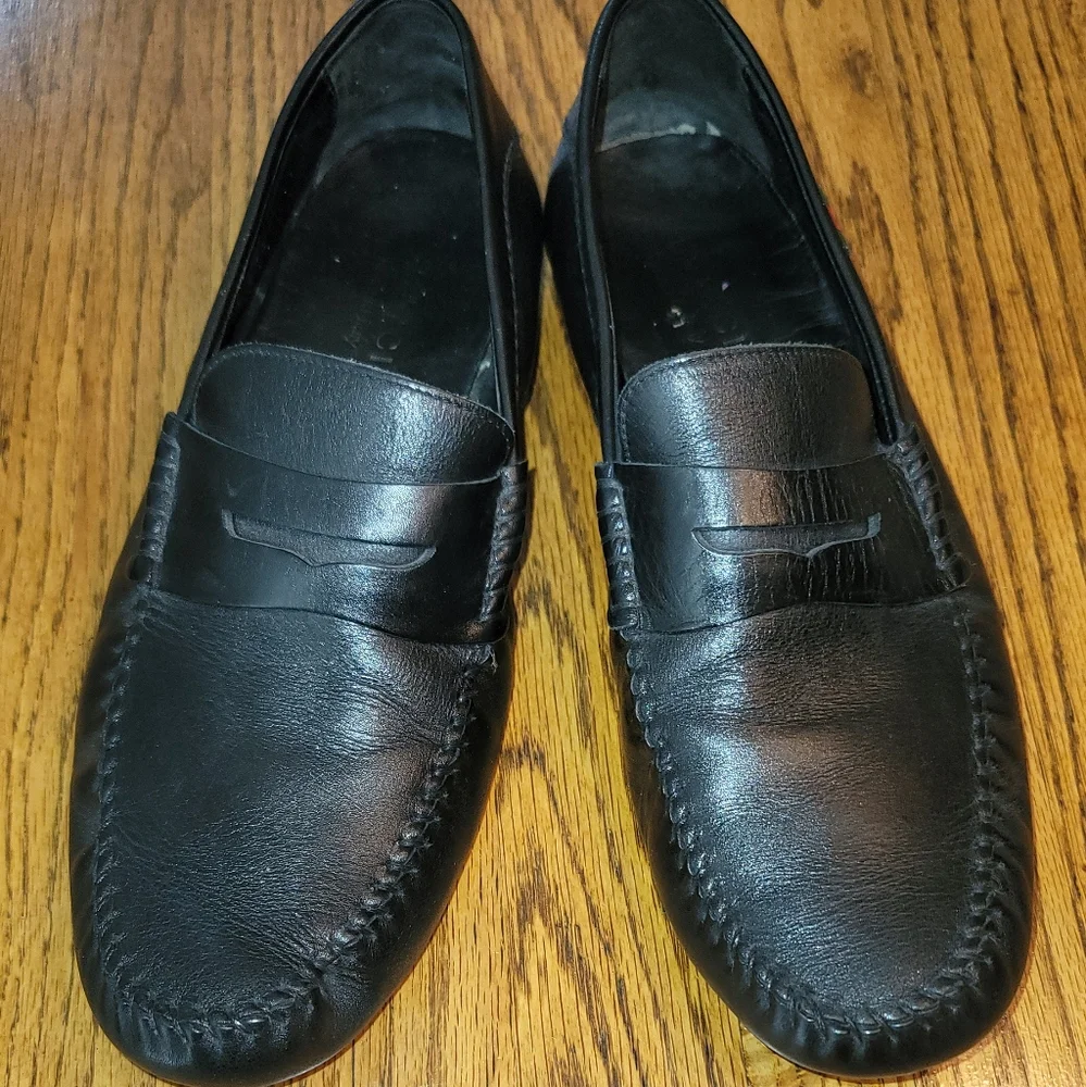 Gucci GG Logo Black Genuine Leather Drivers Loafers Shoes